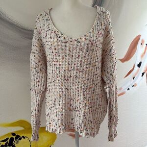 Main strip oversize sweater.  Off the shoulder.  Size Small. Twist back.